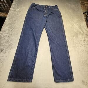 Rustler Jeans Mens 34x31 Blue Denim Classic Straight Leg 5 Pocket Workwear Pants